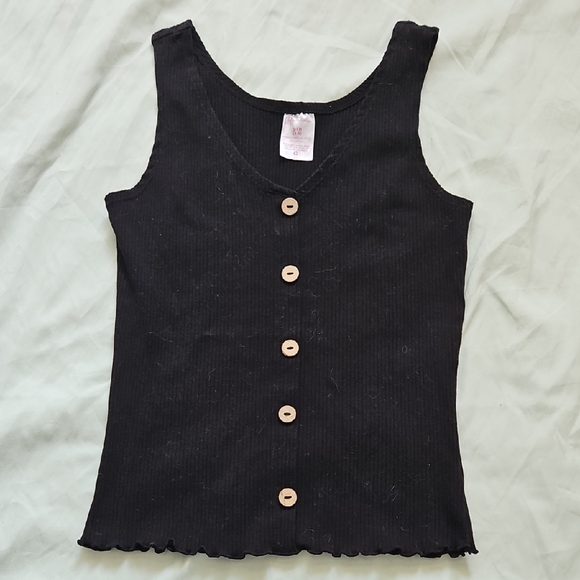 No Boundaries Tops - No Boundaries Black Ribbed Tank with Buttons, Size S
